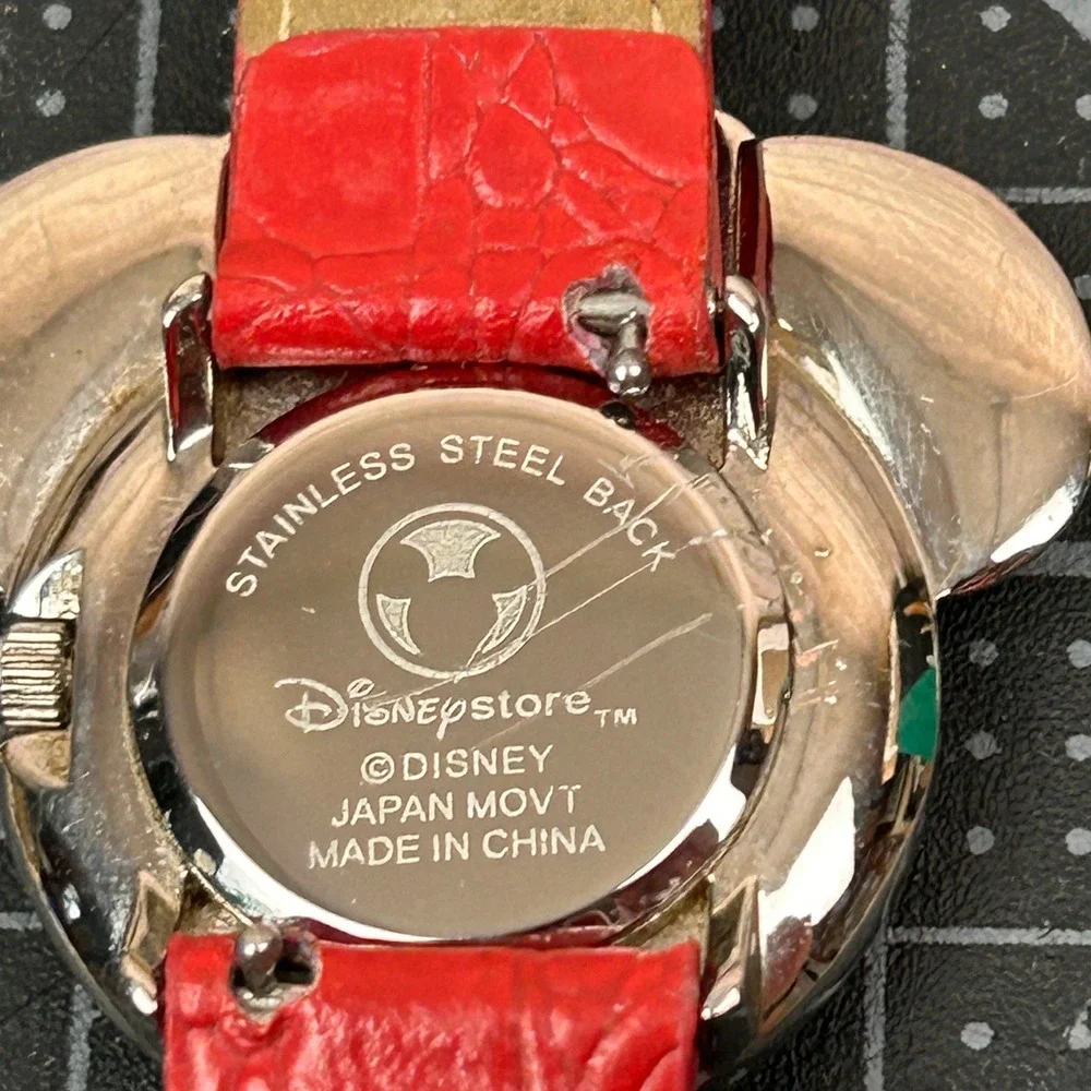 Disney Store Minnie Mouse Watch Red Leather Rhinestone Silver Tone‎ Never Worn